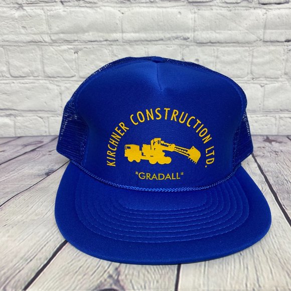 Vintage Hat Cap Snapback Blue Kirchner Construction GRADALL Trucker Mesh Rope - Picture 5 of 9